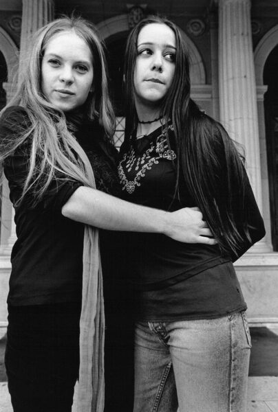 Mersiha and Ornela in front of Obala Arts Center, Sarajevo, Bosnia and Herzigovina